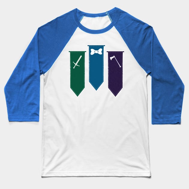 My Sword, My Bow, My Axe Baseball T-Shirt by Limey Jade 